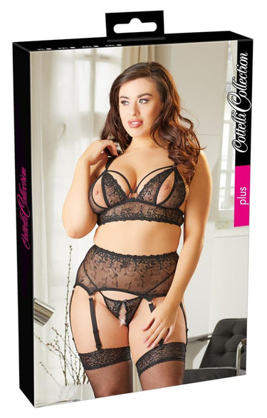 Embroidered Suspender Set - Plus Size